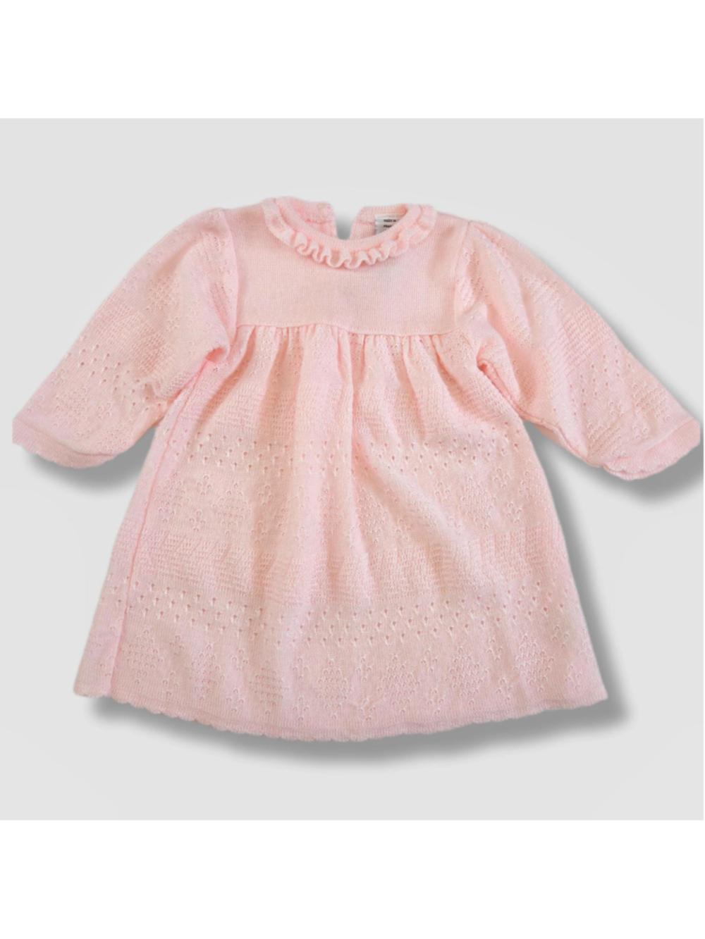 Vintage Clayeux France Knit Dress, Pink Point de Paris Lace Knit, 70s | 12-18M